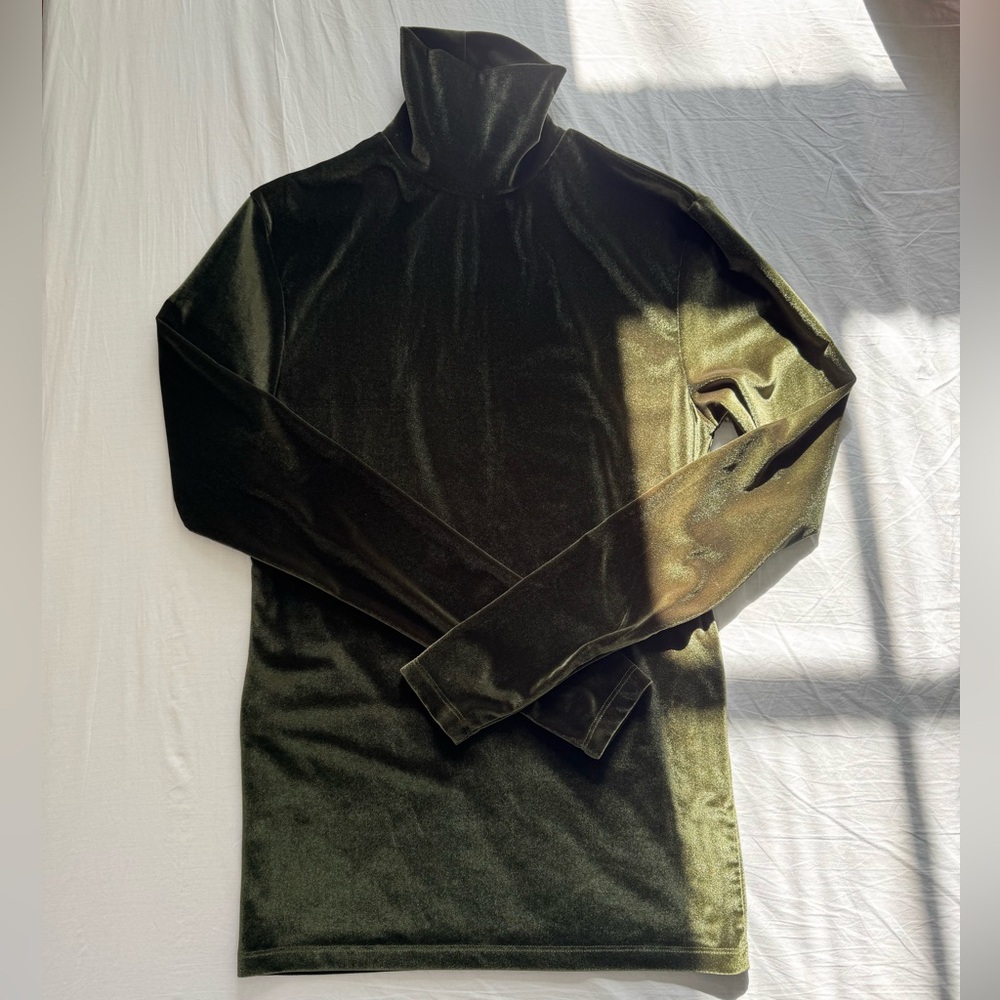 Olive Green Velour Turtleneck Sweater